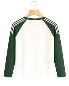 T-shirt à manches longues raglan vert foncé et blanc personnalisé pour homme, en coton côtelé, col rond, style décontracté, type baseball, fabricant et fournisseur OEM - Product Image 5