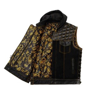 Chaleco de Motociclista de Cuero con Capucha y Acolchado de Diamantes para Hombre, Chaleco de Cuero Vacuno Premium para Motociclistas con Espacio Oculto para Portar Objetos - Product Image 5