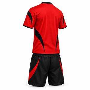 Conjunto de Camiseta y Pantalones Cortos de Fútbol para Hombre, Color Rojo y Negro, Cuello en V, Manga Corta, Poliéster que Absorbe la Humedad, Uniforme Deportivo - Product Image 4