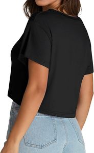 Summer Vacation Use Refined Luxury Styling Womens Cropped Velvet <b>Tshirt</b> Featuring Eco-Friendly Fashion Elements - Product Image 5