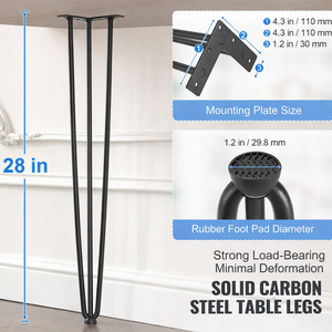 Patas de mesa tipo horquilla de 28.5 pulgadas, acero sólido, 3 varillas, capacidad de carga de 900 libras, 4 unidades, OEM de Vietnam, acero inoxidable, modernas, para comedor o escritorio, EDPTBL013 - Product Image 4