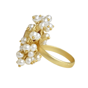 Vintage <b>Gold</b> Plated <b>Cocktail</b> <b>Ring</b> With Natural Ruby And Pearl Bezel Setting Women's Wedding Jewelry - Product Image 2