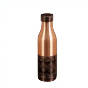 Pure Copper <b>Water</b> <b>Bottle</b> Dual Tone Mandala Floral Artwork Bottom Smooth <b>Neck</b> Indian Handcrafted Copper Vessel - Product Image 3