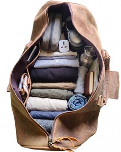 Sac de voyage vintage en cuir véritable Crazy Horse pour homme, grande capacité, sac de voyage en cuir véritable marron, sac de week-end - Product Image 3