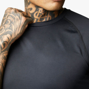 Camiseta de Punto para Hombre, Negra, Manga Corta, Cuello Redondo, Color Sólido, Corte Ajustado, Casual, Largo Regular, Secado Rápido, Poliéster Jersey - Product Image 6