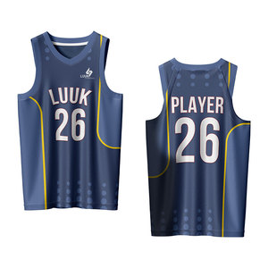 Uniformes de basketball personnalisés pour hommes, col en V, 100% polyester, OEM ODM, imprimés avec des motifs, respirants, anti-humidité, séchage rapide, grandes tailles - Product Image 4