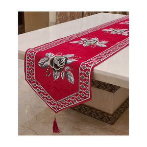 Textured Beauty For <b>Tables</b> 100% Cotton Embroidered Roses Red <b>Table</b> <b>Runner</b> 180 GSM 80 Inch Jacquard India Private Label DHL - Product Image 1