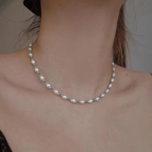 Collier en perles d'eau douce naturelles rétro de luxe léger 2024, turquoise, perles de riz de haute qualité, cadeau pour meilleure amie, nouvelle mode - Product Image 1