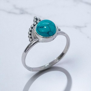 925 Sterling Silver <b>Turquoise</b> & Moonstone Gemstone Handmade Boho <b>Ring</b> Fine Jewelry Daily Wear Vintage Crown Shape Thin Band <b>Ring</b> - Product Image 3