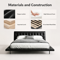 Lit plateforme moderne de luxe en cuir Nappa noir, tête de lit capitonnée, mousse à haute résilience, support à lattes en acier pour chambre à coucher