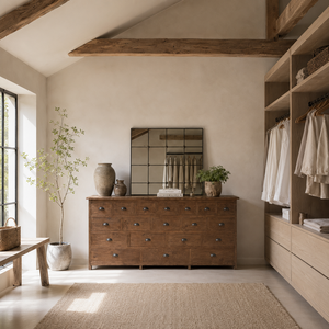 Commode rustique en bois foncé à plusieurs tiroirs, buffet en bois massif récupéré, commode vintage style apothicaire, meuble de salon - Product Image 5
