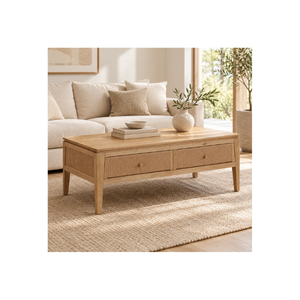 <b>Oak</b> Wood Living Room Coffee <b>Table</b> With Two Drawers Minimalist Design Furniture OEM Custom Manufacturing - Product Image 1