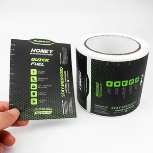 Custom Holographic PET Sticker Rolls-Durable Waterproof Black Gold Foil <b>Labels</b> for Promotional Brand Logo - Product Image 2