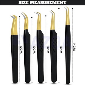 Juego de 5 Pinzas de Acero Inoxidable con Punta de Fibra Recubierta de Negro para Extensión de Pestañas, Antiestáticas y de Precisión - Product Image 3