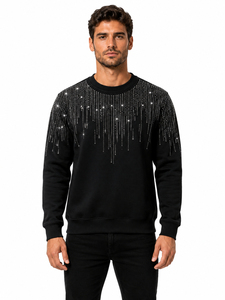 Men Rhinestone <b>Crew</b> <b>Neck</b> <b>Sweatshirt</b> Regular Fit Knitted <b>Black</b> Casual Winter Pullover Men Rhinestone Hoodies - Product Image 1
