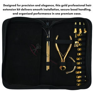 Kit de herramientas todo en uno para extensiones de cabello doradas, con pinzas para extensiones, ganchos, clips de seccionamiento, agujas, herramientas y accesorios. - Product Image 5