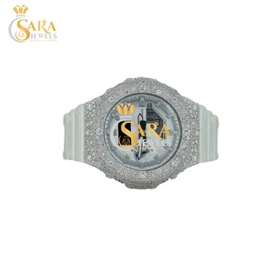 Montre à quartz antique luxueuse avec bracelet en cuir, lunette incrustée de diamants Moissanite, affichage analogique, style de mode luxueux - Product Image 1