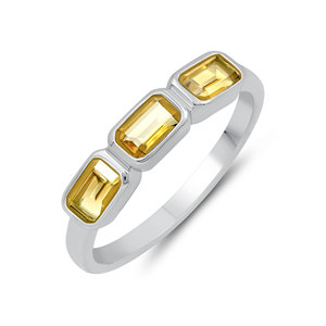 Minimalist 925 Sterling Silver Emerald Cut Natural Garnet Three Stone Stackable Band <b>Ring</b> for Women - Product Image 2