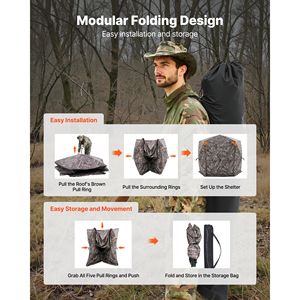 Tenda da Caccia Portatile a 5 Lati con Angolo di Visione di 288 Gradi per 6-7 Cacciatori, Resistente Tenda Mimetica in Tela con Borsa per il Trasporto - Product Image 6