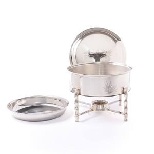 Wholesale Luxury Stainless Steel Chafing Dish Bulk Round <b>Buffet</b> Food Warmer Catering <b>Server</b> with Bamboo Design Legs and Etched - Product Image 3