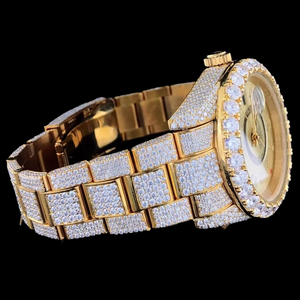 Reloj de Pulsera de Oro con Diamantes Moissanite de Alta Calidad, Personalizado, Totalmente Cubierto de Diamantes, Moderno y Elegante, de Acero Inoxidable para Hombre - Product Image 3