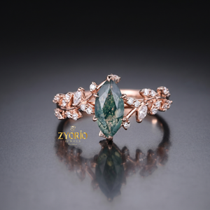 Anillo de compromiso de oro de 14 quilates con ágata marquesa y diseño de hoja de vid inspirado en la naturaleza - Product Image 5
