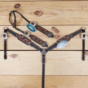 Ensemble de luxe têtière et collier de poitrail pour cheval de style western, en cuir de qualité supérieure avec strass, fait main, équipement d'équitation personnalisé - Product Image 1