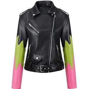 Blouson en cuir pour femme, style motard, coupe ajustée, fermeture éclair, vêtement d'extérieur d'hiver, fournisseur OEM, vente en gros, tricoté uni, respirant - Product Image 2
