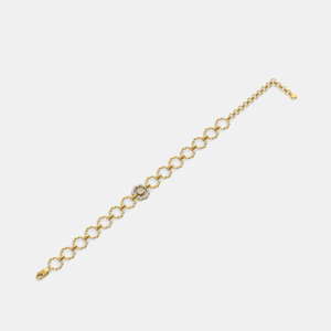 Women's 18K <b>Solid</b> Gold Flower Chain <b>Bracelet</b> With Diamond Pave Center Classic Design Everyday Wear - Product Image 3