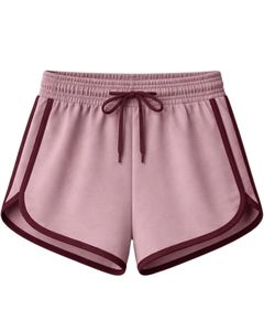Shorts de détente pour femmes en rose poussière et bordeaux, taille élastique avec cordon de serrage, en coton et polyester doux, vêtements de nuit décontractés, shorts confortables pour l'été - Product Image 2