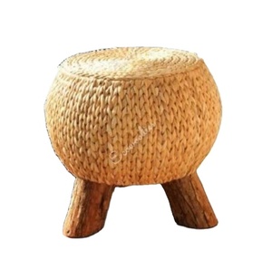 Elegant Bamboo Farmhouse Antique Round Ottoman with Bone Inlay Console Sofa Foot <b>Stool</b> Legs for Living Bedroom Apartments - Product Image 1