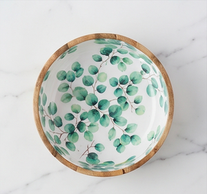 Bol en bois d'acacia avec motif de feuilles d'eucalyptus, poli, écologique, plat de service pour salade, pour usage domestique - Product Image 2