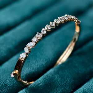 Lab Grown Diamond <b>Bangle</b> Bracelet 14k <b>Solid</b> <b>Gold</b> Multi Shapes Cut Diamond Bracelet For Unisex Jewelry Promise Gift For Partner - Product Image 3
