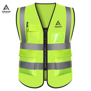 Chaleco Reflectante de Seguridad de Alta Visibilidad AIFRAN, Logotipo Personalizado, Ropa de Trabajo de Alta Visibilidad para Construcción, Malla con Múltiples Bolsillos, Venta al Por Mayor - Product Image 1