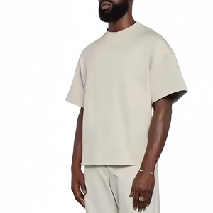 Camiseta Personalizada Extra Grande para Hombre, Cuello Redondo, Hombros Caídos, Algodón Grueso de Primera Calidad, Color Beige Liso - Product Image 5