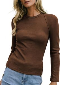 T-shirt en tricot à manches longues pour femme, couleur unie, col rond, coupe ajustée, décontracté, toutes saisons, sur mesure, ODM - Product Image 4
