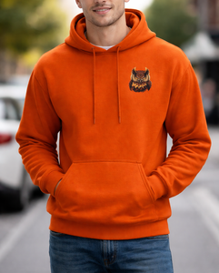 Sweat à capuche orange personnalisé pour hommes |   Sweat à capuche en molleton épais avec logo frontal et grand imprimé hibou au dos |   Sweat-shirt OEM - Product Image 4