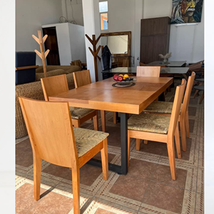 Juego de Mesa de Comedor Minimalista de Madera de Teca, Silla con Asiento Tejido Moderno, Muebles de Comedor Contemporáneos para el Hogar, Cafetería, Restaurante - Product Image 1