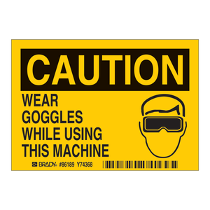 Etiquetas de Seguridad para Máquinas con Adhesivo Duradero para Áreas Industriales y de Laboratorio: Precaución, Usar Gafas Protectoras - Product Image 1
