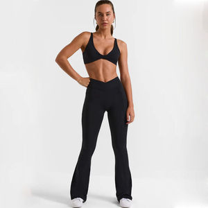 Conjuntos de 2 piezas OEM negros de alta demanda para mujer: leggings suaves de tiro medio y cintura alta con elástico - Product Image 1