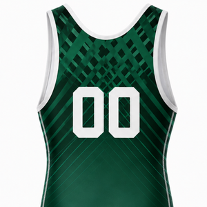 <b>Men</b> Dark Green White Sublimated <b>Wrestling</b> <b>Singlet</b> Athletic Polyester Sports Suit Match Training Apparel - Product Image 5