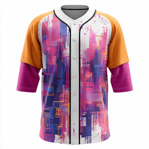 Maillot de baseball personnalisé OEM par sublimation, col en V, boutons, pour hommes, nom et numéro d'équipe personnalisés, chemises de sport pour club - Product Image 1