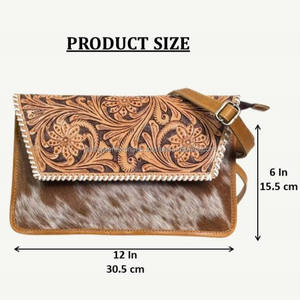 Venta al por mayor de gran capacidad de cuero de vaca a mano Floral Crossbody & bolso de hombro de cuero genuino Sling bolso de mano para las mujeres - Product Image 2