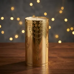 Vela Votiva de Cilindro Metálico con Patrón de Estrella Recortada para Decoración del Hogar - Product Image 1