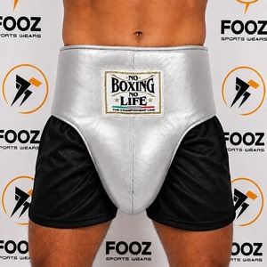 Premium Silver <b>Black</b> Boxing Training Shorts with Protective Groin Support for Men Martial Arts Fitness Sparring and Competition - Product Image 1