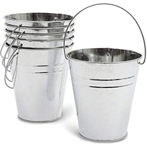 Paquete de 3 Cubos Metálicos Galvanizados Pequeños con Asas, Cubos de Hierro Plateados para Recuerdos de Fiesta, Centros de Mesa para Bodas - Product Image 2