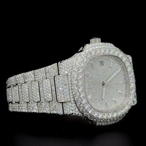 Montre Hip Hop pour homme 41 mm avec diamants Moissanite VVS 1 de qualité supérieure, mouvement automatique à quartz, or blanc. - Product Image 3