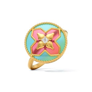 Anillo de Plata de Ley 925 Chapado en Oro con Esmalte Floral y Diamante Natural para Mujer |   Anillo de Flores Hecho a Mano, Joyería Fina, Regalo - Product Image 4