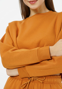 <b>Women's</b> <b>Orange</b> Cropped Sweatshirt Drop Shoulder O-Neck Full Sleeve Casual Knitted Solid Color Autumn Wear - Product Image 5