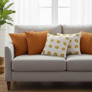 Juego de 5 Fundas de Cojín SOGA con Diseño de Diamantes Naranja Quemado y Cadena de Margaritas Retro, Decoración Moderna y Cálida - Product Image 3